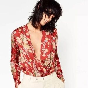 Zara Red Floral Bodysuit